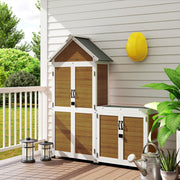 Wooden Garden Shed + Storage Cabinet, Outdoor Indoor Garden Cabin with Sloping Asphalt Roof, Shelves and Lockable Doors, Tools Cabinet for Balcony, Natural Wood