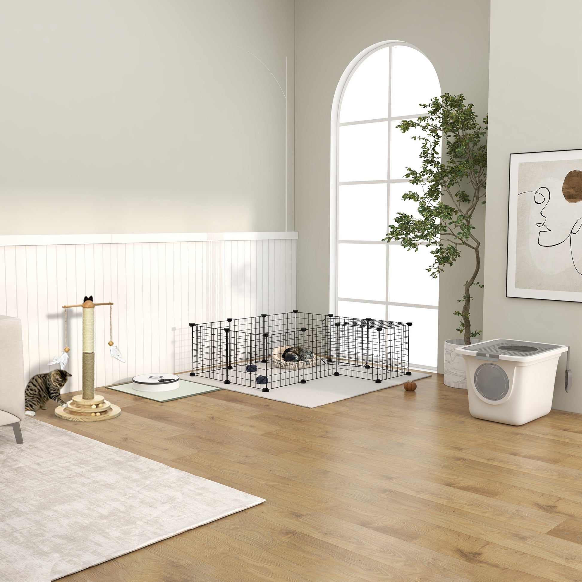 Playpen Playpen DIY Puppy Playpen Mesh Playpen for Small Animals made of Metal Mesh Barrier Small Pets Playpen for Indoors 36 Panels Black 146 x 73 x 73 cm