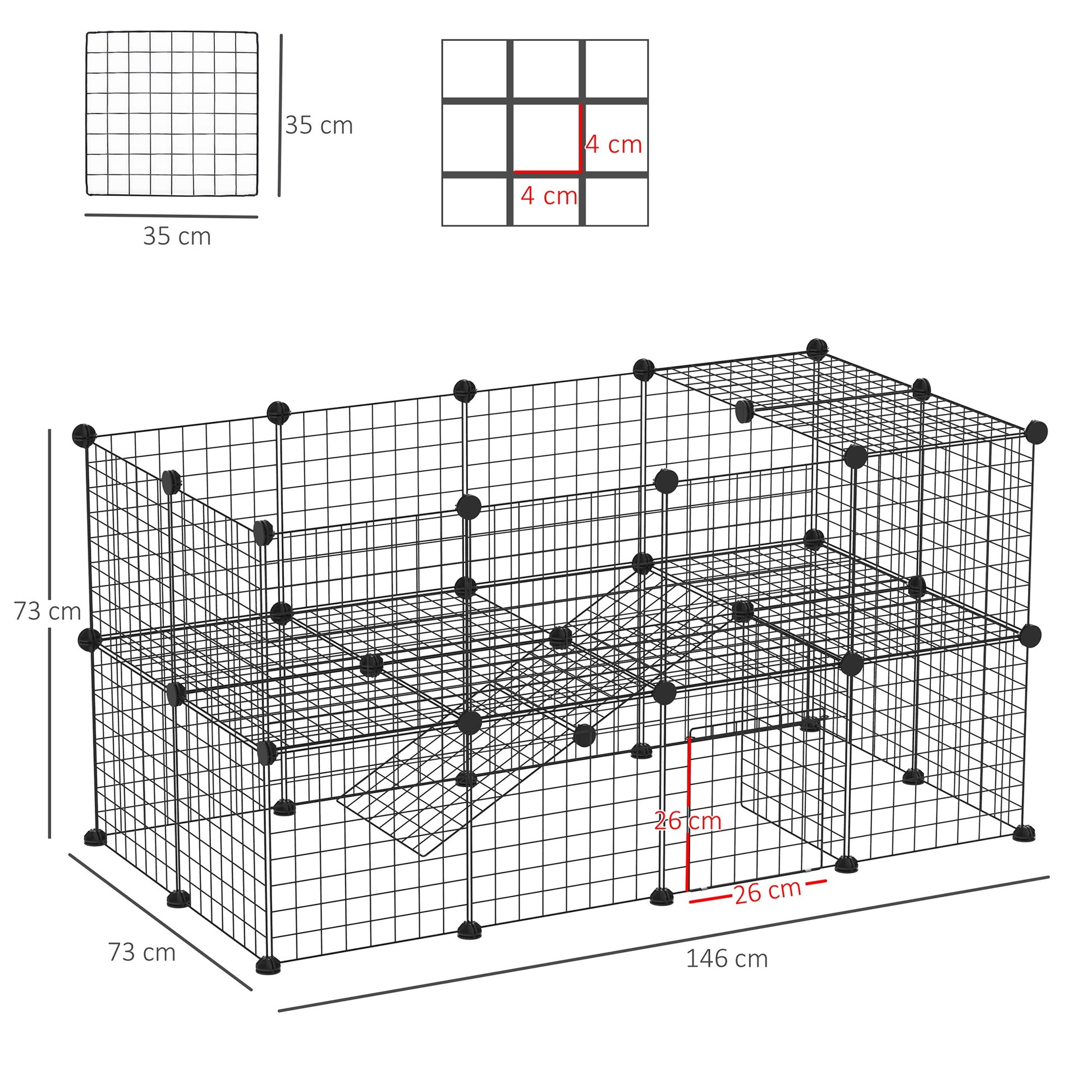Playpen Playpen DIY Puppy Playpen Mesh Playpen for Small Animals made of Metal Mesh Barrier Small Pets Playpen for Indoors 36 Panels Black 146 x 73 x 73 cm