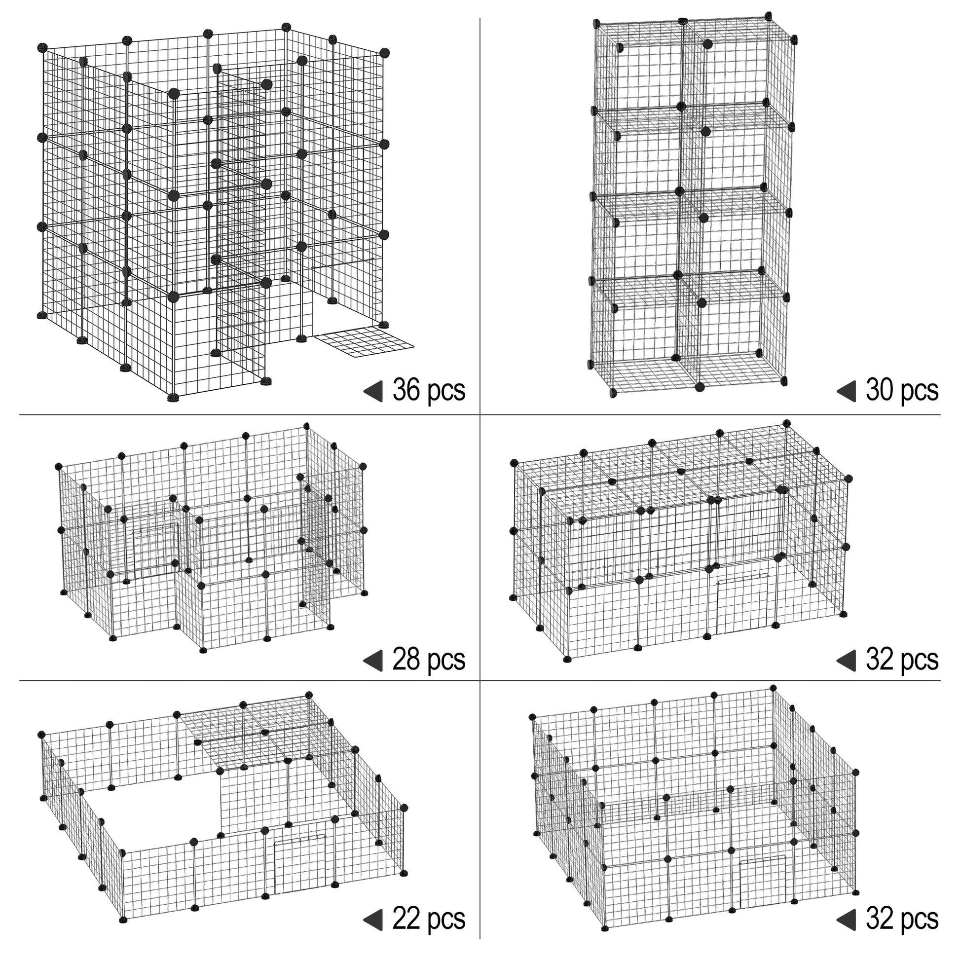 Playpen Playpen DIY Puppy Playpen Mesh Playpen for Small Animals made of Metal Mesh Barrier Small Pets Playpen for Indoors 36 Panels Black 146 x 73 x 73 cm