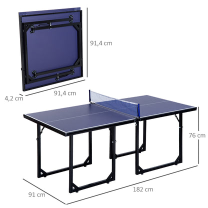 Table Tennis Table, Ping Pong Table with Net, Convertible into 2 Tables, Medium Size, Foldable Legs, 182 x 91 x 76 cm Blue