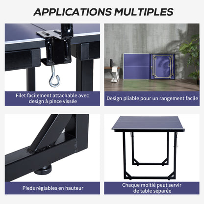Table Tennis Table, Ping Pong Table with Net, Convertible into 2 Tables, Medium Size, Foldable Legs, 182 x 91 x 76 cm Blue