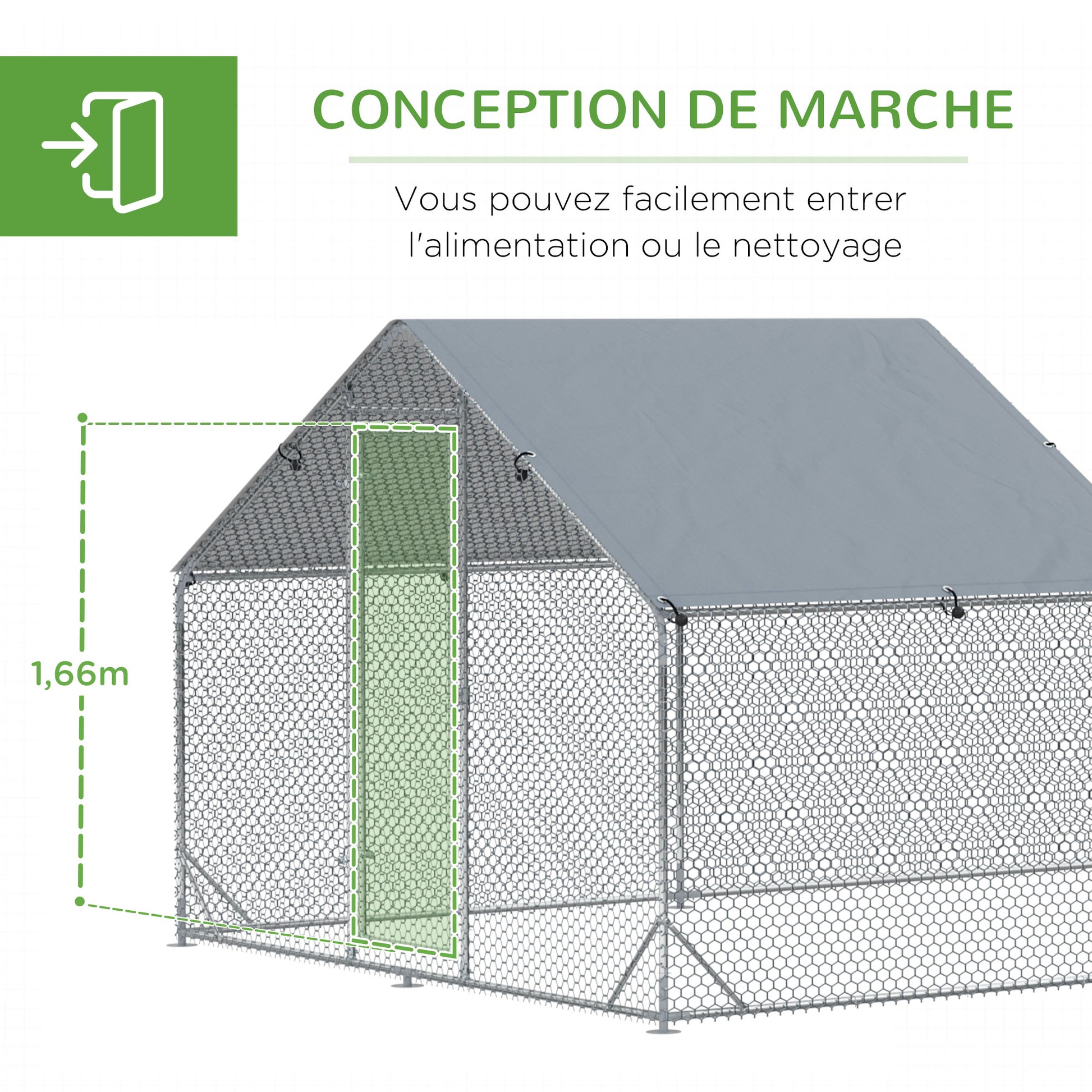 Outdoor Chicken Coop Enclosed Pen 18 m² - Aviary Kennel 6 x 3 x 1.95 m - Covered Space - Galvanized Steel