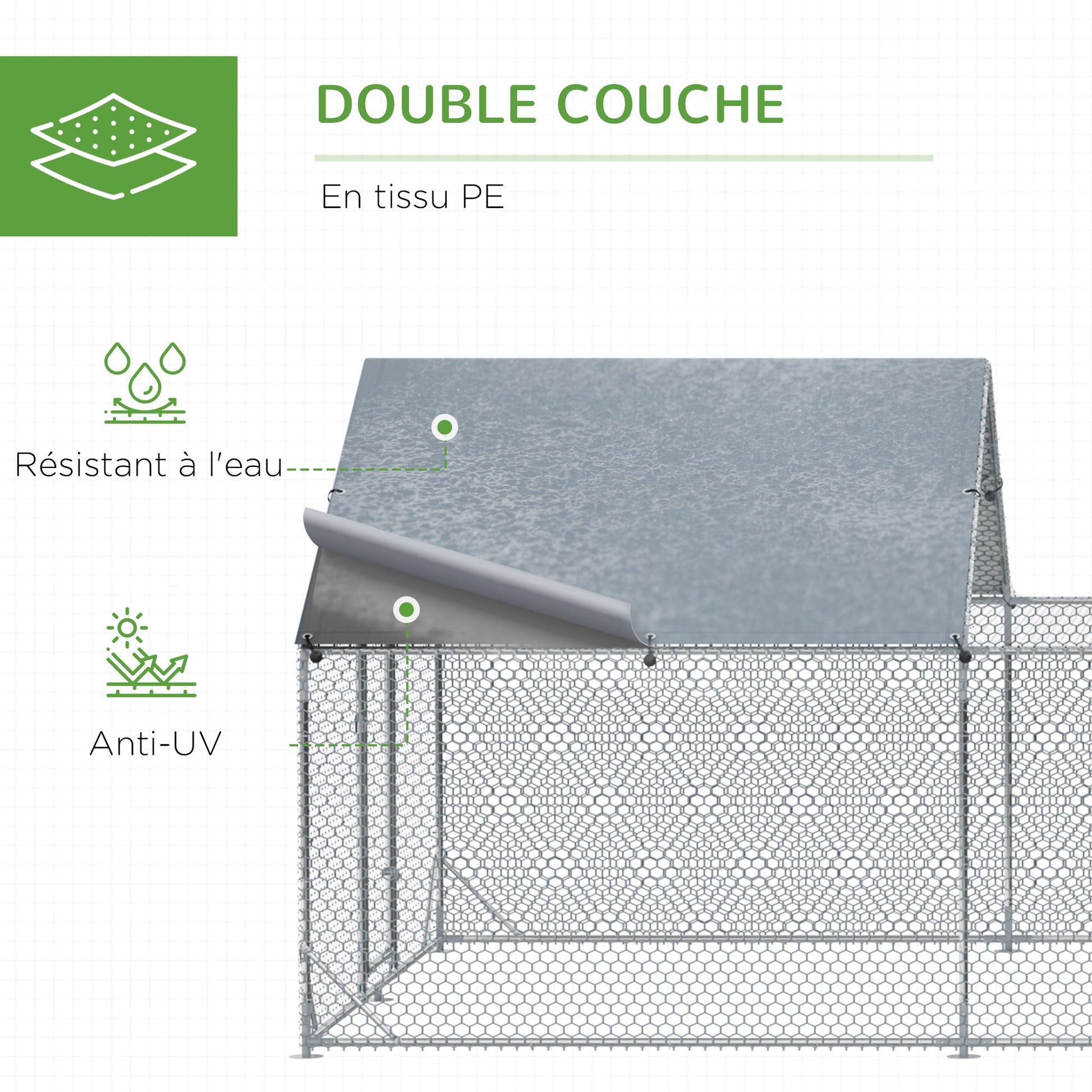 Outdoor Chicken Coop Enclosed Pen 18 m² - Aviary Kennel 6 x 3 x 1.95 m - Covered Space - Galvanized Steel