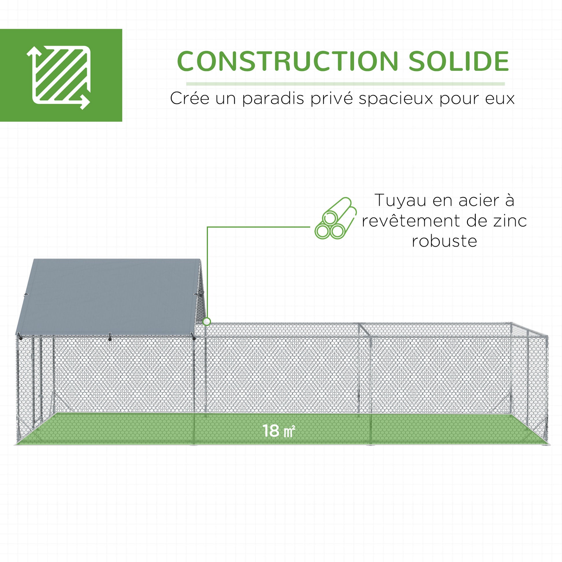 Outdoor Chicken Coop Enclosed Pen 18 m² - Aviary Kennel 6 x 3 x 1.95 m - Covered Space - Galvanized Steel