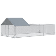 Outdoor Chicken Coop Enclosed Pen 18 m² - Aviary Kennel 6 x 3 x 1.95 m - Covered Space - Galvanized Steel