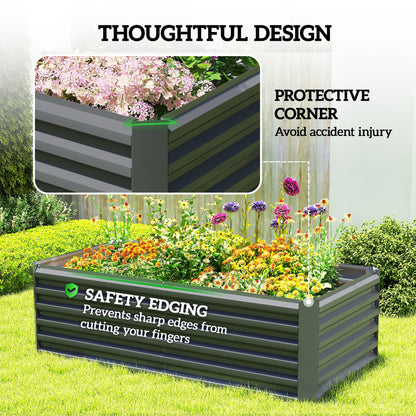 Galvanized Steel Raised Garden Bed 71 x 35.4 x 22.6 in — Deep Planter with Support Rods & Open Bottom, Weatherproof Herb and Vegetable Planter for Garden & Balcony, Dark Gray