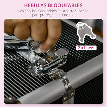 Professional Makeup Case Cosmetic Organizer Trolley with Wheels Makeup Suitcase with 6 Extendable Drawers Lock 2 Keys and Retractable Handle 36x23x58 cm Black