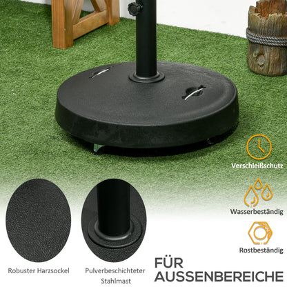 Umbrella Stand 23.5 kg Umbrella Holder with Wheels Umbrella Base for Ø38/48 mm Pole, for Garden, Balcony, Black