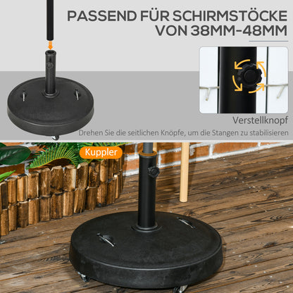 Umbrella Stand 23.5 kg Umbrella Holder with Wheels Umbrella Base for Ø38/48 mm Pole, for Garden, Balcony, Black