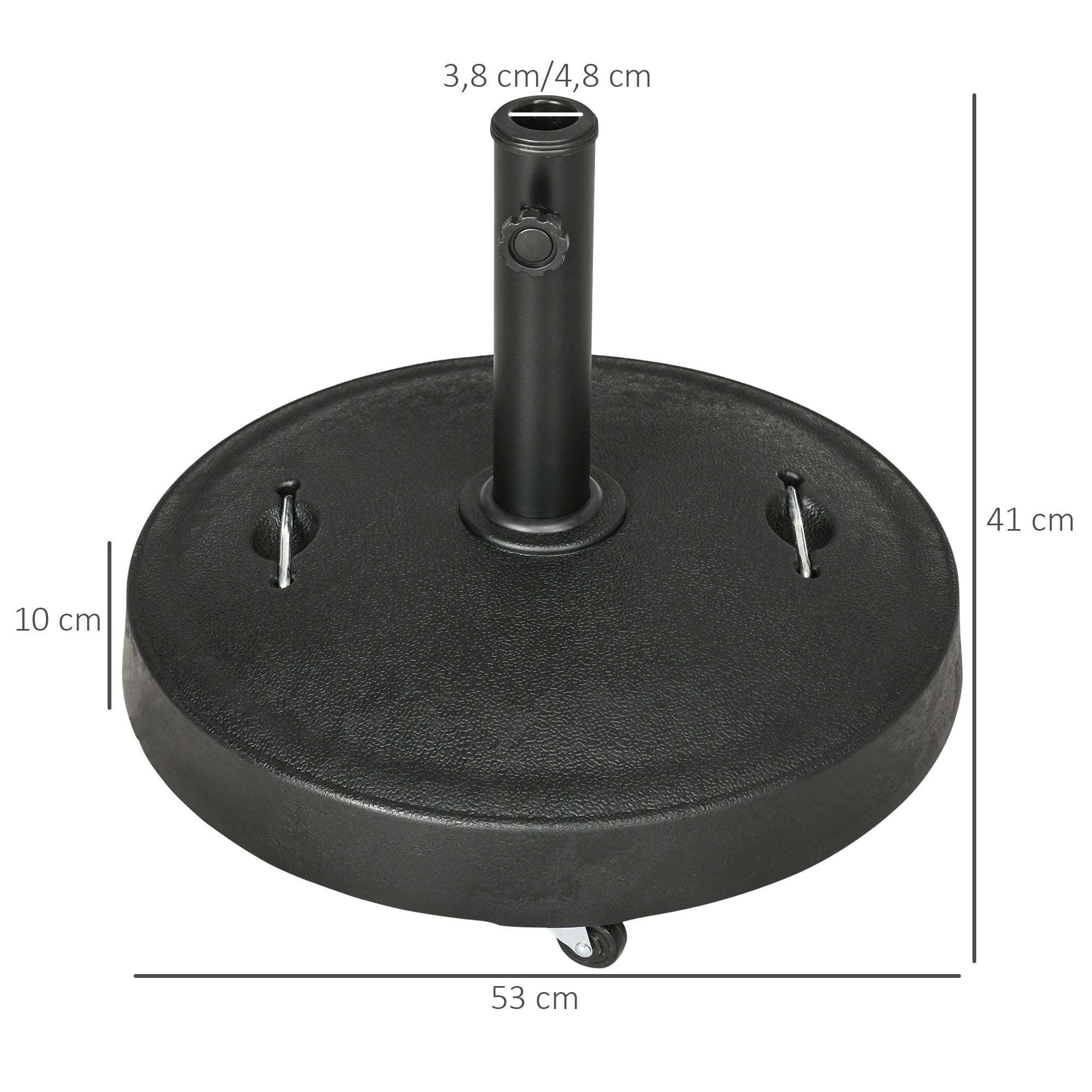 Umbrella Stand 23.5 kg Umbrella Holder with Wheels Umbrella Base for Ø38/48 mm Pole, for Garden, Balcony, Black