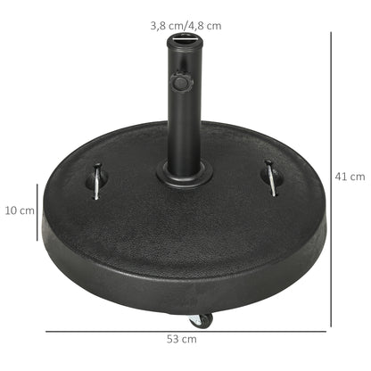 Umbrella Stand 23.5 kg Umbrella Holder with Wheels Umbrella Base for Ø38/48 mm Pole, for Garden, Balcony, Black