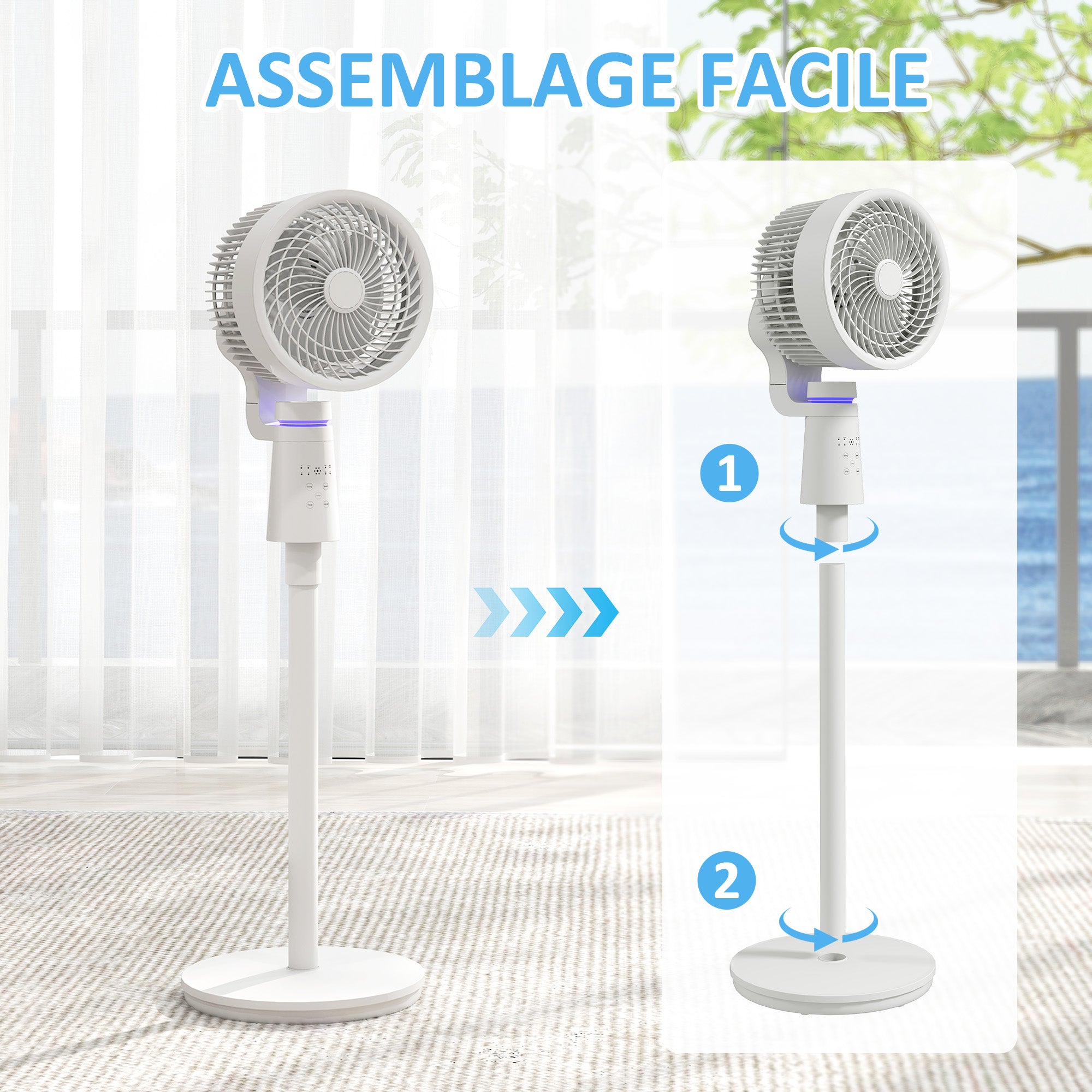 40 W Floor Fan Portable and Lightweight Air Circulator Fan, Adjustable 70°+90° Oscillation, Remote Control, 7H Timer, 3 Speeds, for Bedroom, Home or Office, White