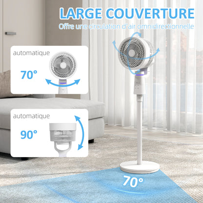 40 W Floor Fan Portable and Lightweight Air Circulator Fan, Adjustable 70°+90° Oscillation, Remote Control, 7H Timer, 3 Speeds, for Bedroom, Home or Office, White