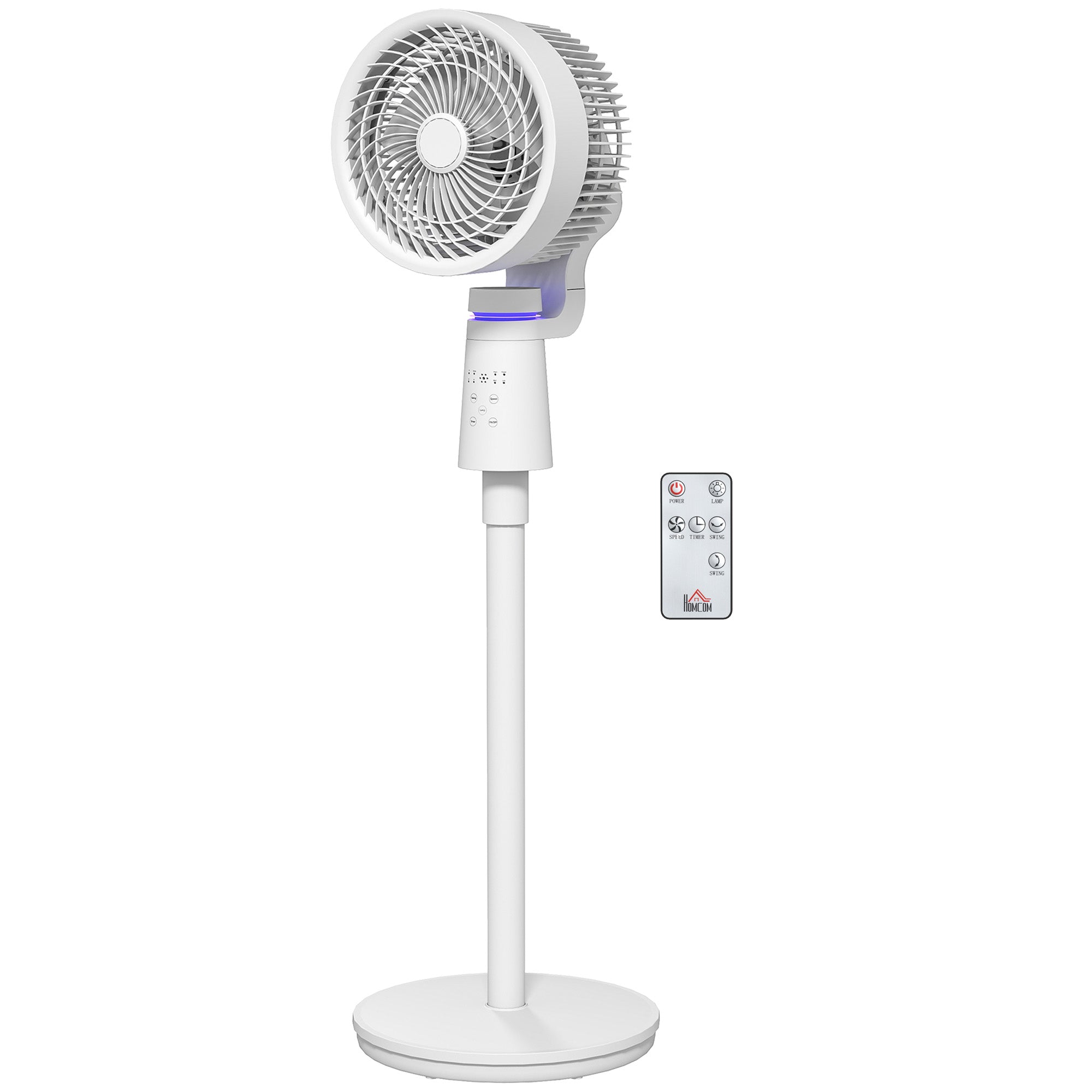 40 W Floor Fan Portable and Lightweight Air Circulator Fan, Adjustable 70°+90° Oscillation, Remote Control, 7H Timer, 3 Speeds, for Bedroom, Home or Office, White