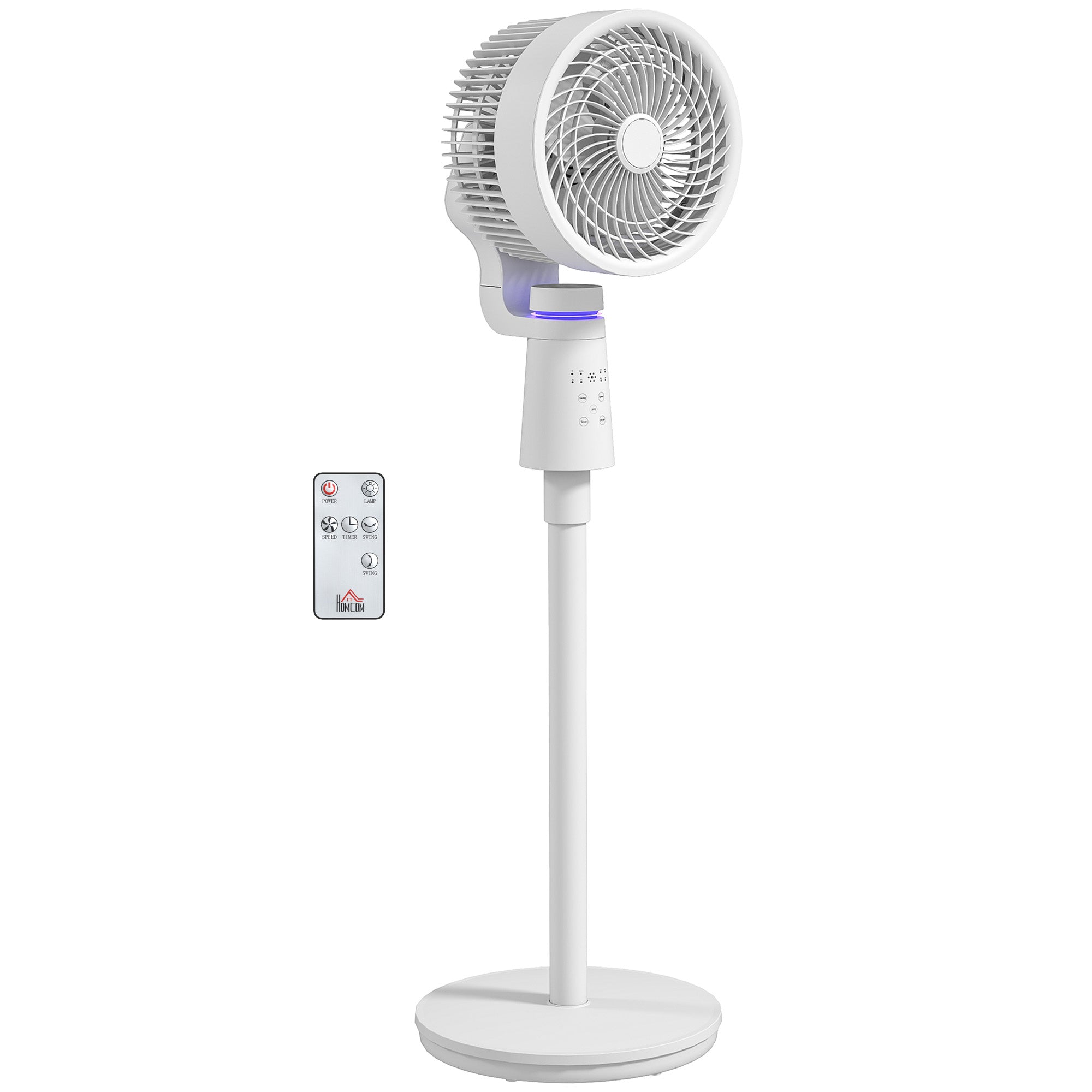 40 W Floor Fan Portable and Lightweight Air Circulator Fan, Adjustable 70°+90° Oscillation, Remote Control, 7H Timer, 3 Speeds, for Bedroom, Home or Office, White