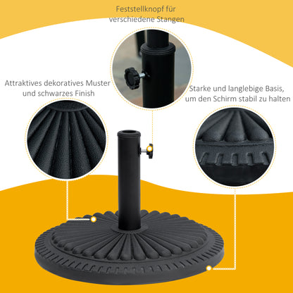 Umbrella Stand 14 kg Umbrella Base Round Umbrella Holder, Stand Umbrella Weight for Umbrella 35-48mm Pole Diameter, for Balcony, Terrace, Garden, Black