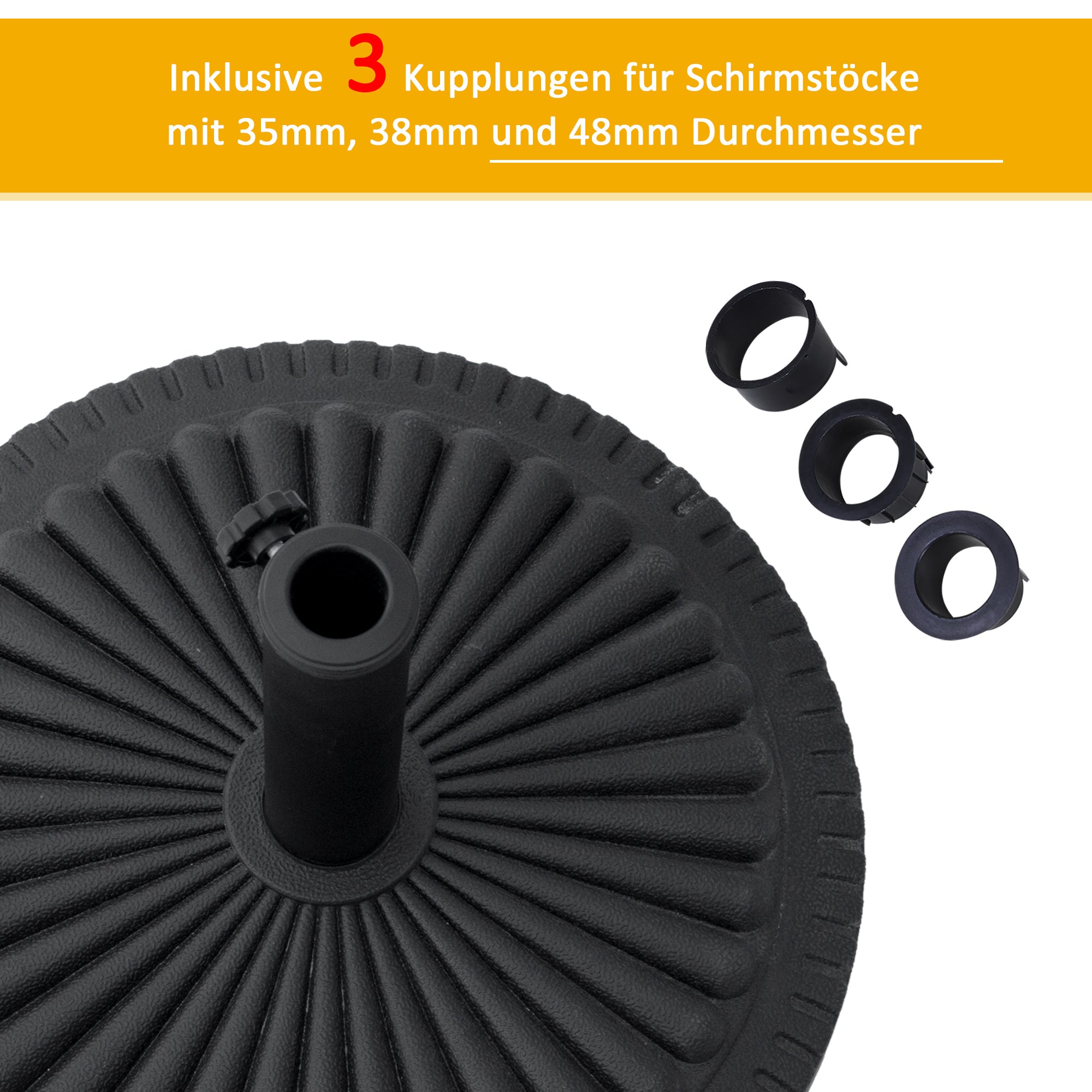 Umbrella Stand 14 kg Umbrella Base Round Umbrella Holder, Stand Umbrella Weight for Umbrella 35-48mm Pole Diameter, for Balcony, Terrace, Garden, Black