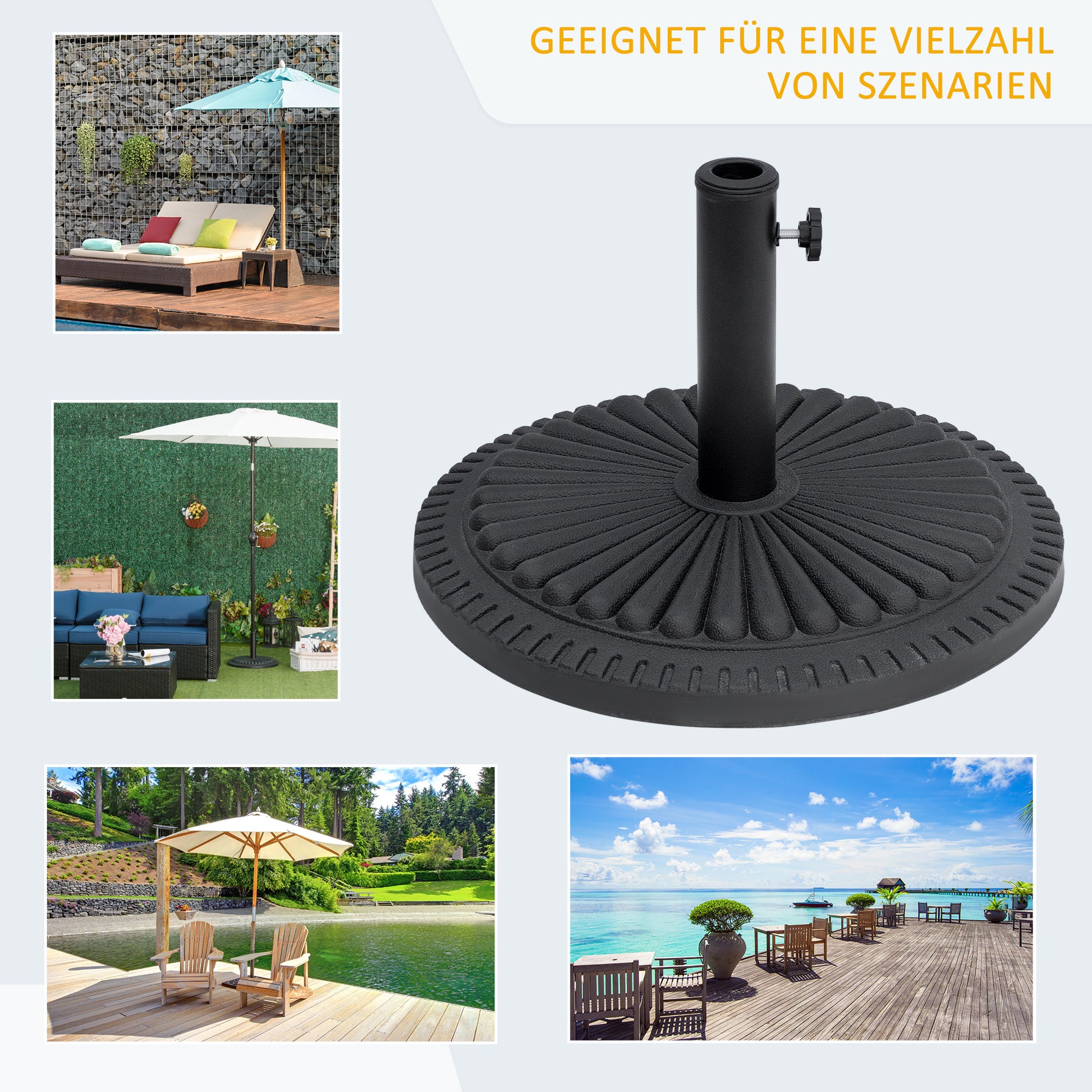 Umbrella Stand 14 kg Umbrella Base Round Umbrella Holder, Stand Umbrella Weight for Umbrella 35-48mm Pole Diameter, for Balcony, Terrace, Garden, Black