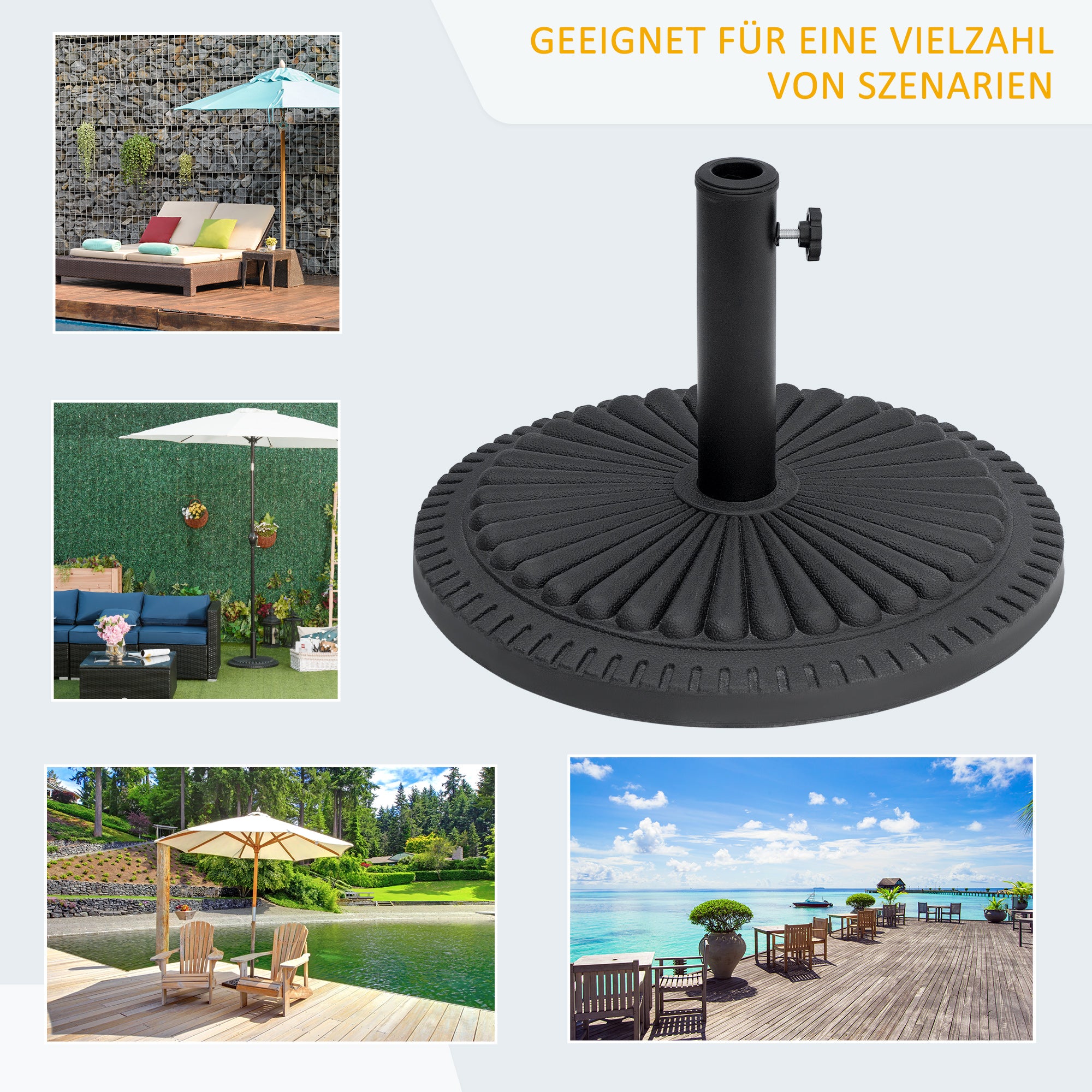 Umbrella Stand 14 kg Umbrella Base Round Umbrella Holder, Stand Umbrella Weight for Umbrella 35-48mm Pole Diameter, for Balcony, Terrace, Garden, Black