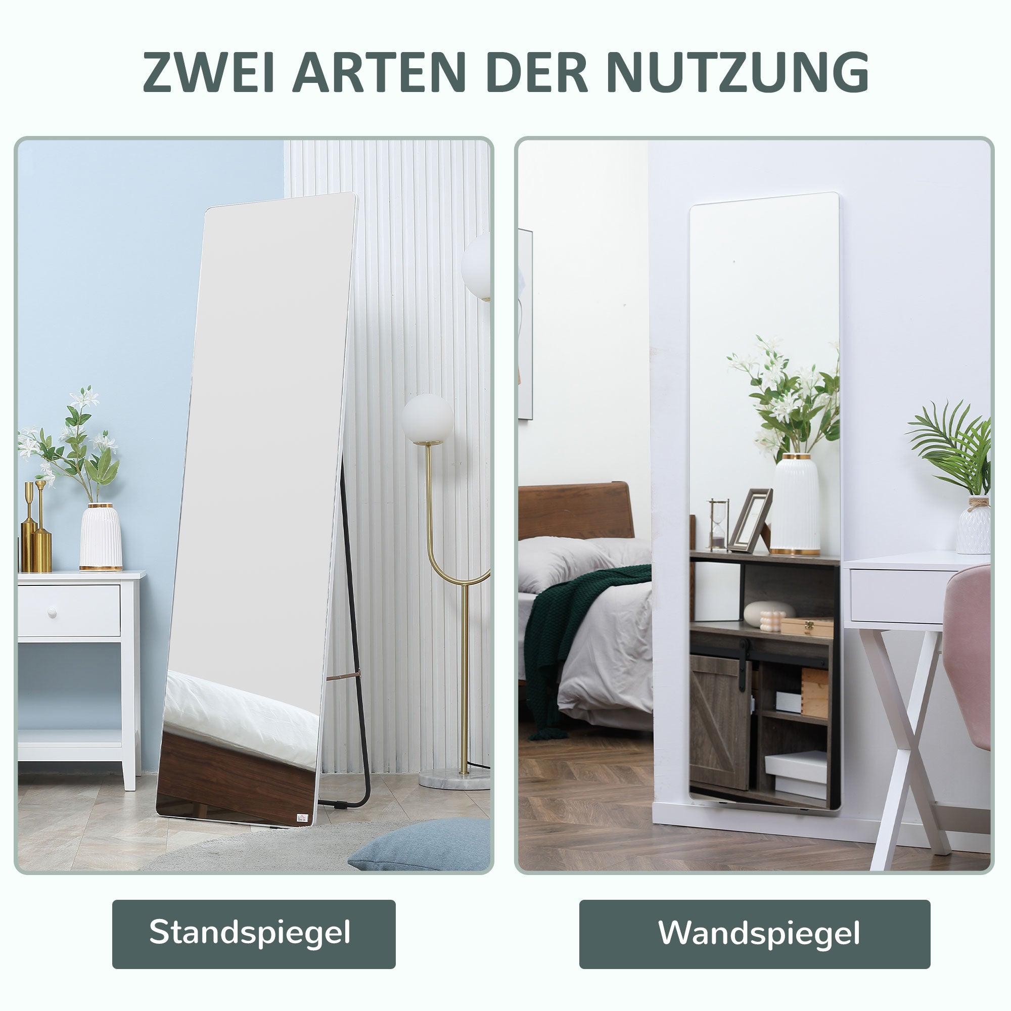Full-Length Mirror, 160 x 45 cm Floor Mirror with Metal Frame, Large Standing Mirror for Living Room, Bedroom, Wardrobe, Hallway, Silver
