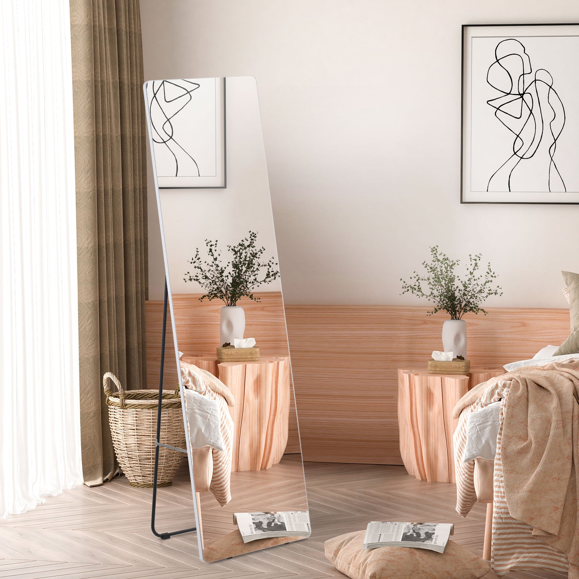 Full-Length Mirror, 160 x 45 cm Floor Mirror with Metal Frame, Large Standing Mirror for Living Room, Bedroom, Wardrobe, Hallway, Silver
