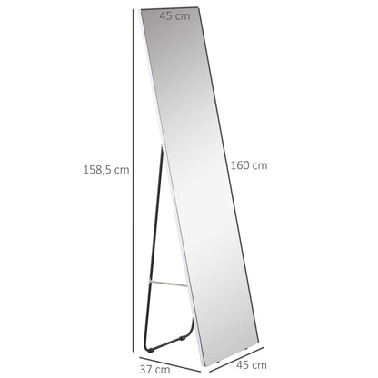 Full-Length Mirror, 160 x 45 cm Floor Mirror with Metal Frame, Large Standing Mirror for Living Room, Bedroom, Wardrobe, Hallway, Silver