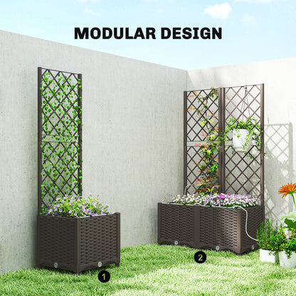 Set of 2 Trellises with Planter Box — Drainage Hole & Water Timer Irrigation System, 31.5 x 15.7 x 53.5 in Raised Planter with Trellis for Garden & Balcony, Brown