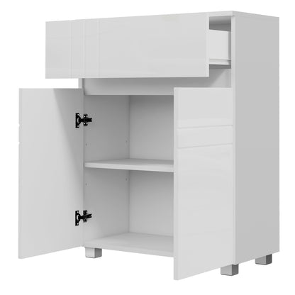 Freestanding Bathroom Storage Cabinet with 2 Doors 1 Drawer, Adjustable Shelf, Glossy White, 60W x 30D x 80H cm