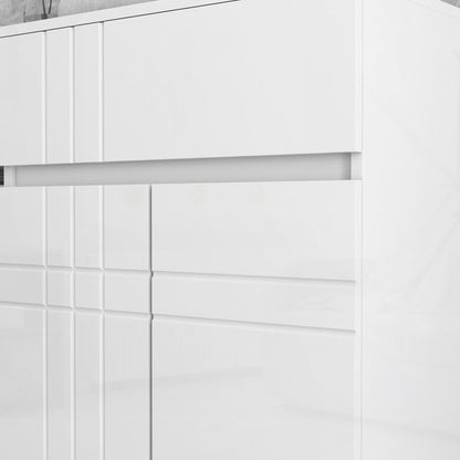 Freestanding Bathroom Storage Cabinet with 2 Doors 1 Drawer, Adjustable Shelf, Glossy White, 60W x 30D x 80H cm