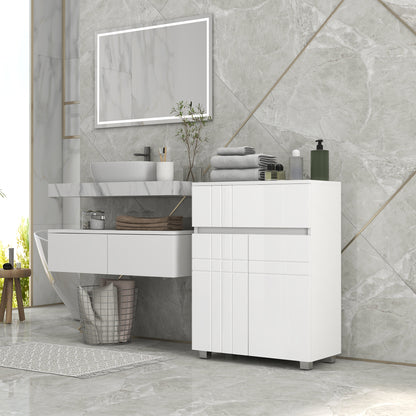 Freestanding Bathroom Storage Cabinet with 2 Doors 1 Drawer, Adjustable Shelf, Glossy White, 60W x 30D x 80H cm
