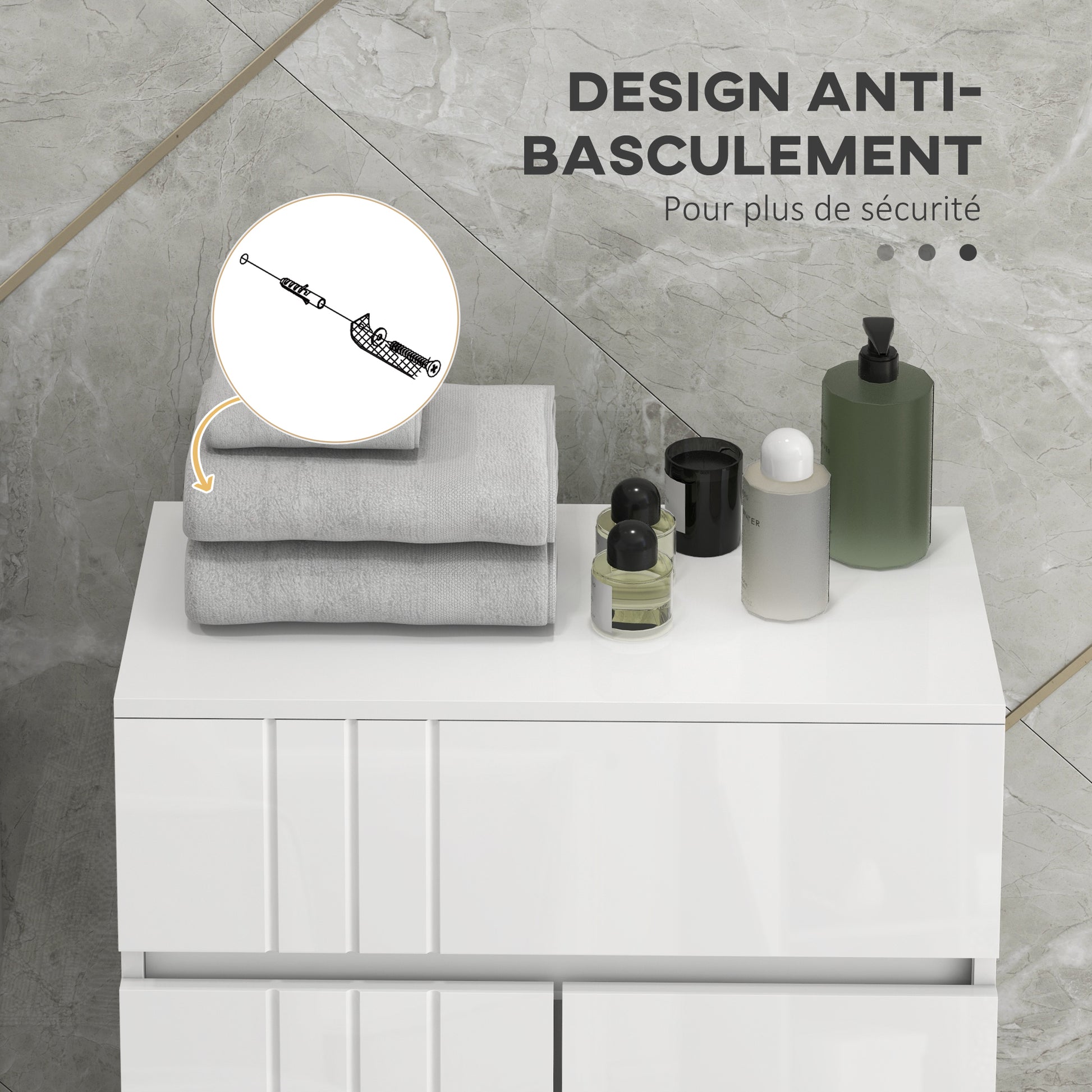 Freestanding Bathroom Storage Cabinet with 2 Doors 1 Drawer, Adjustable Shelf, Glossy White, 60W x 30D x 80H cm