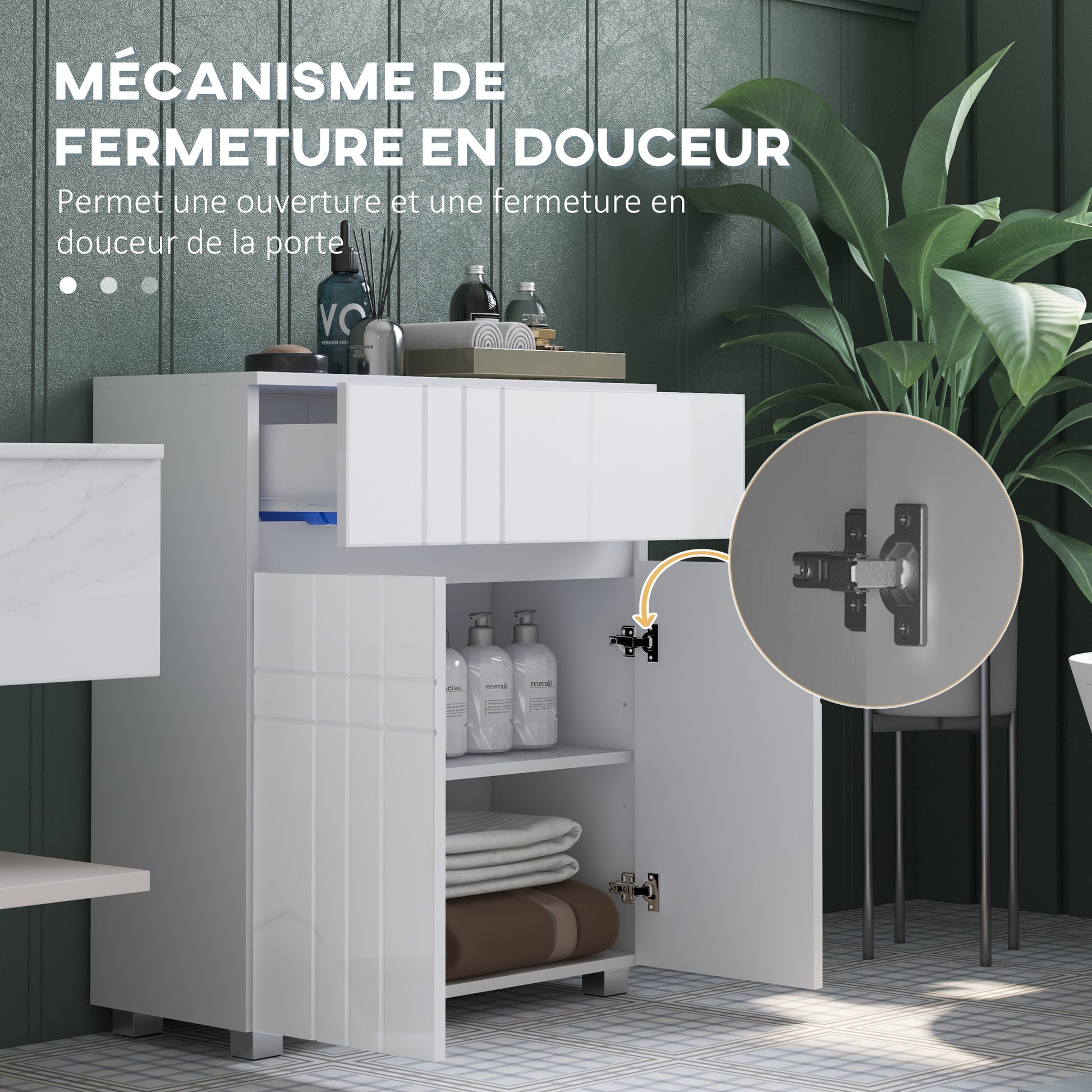 Freestanding Bathroom Storage Cabinet with 2 Doors 1 Drawer, Adjustable Shelf, Glossy White, 60W x 30D x 80H cm