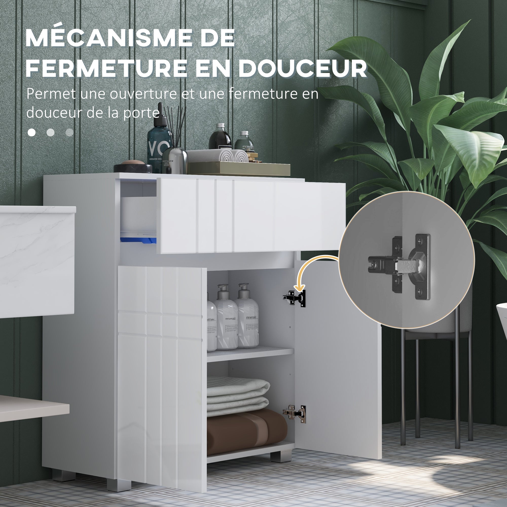 Freestanding Bathroom Storage Cabinet with 2 Doors 1 Drawer, Adjustable Shelf, Glossy White, 60W x 30D x 80H cm