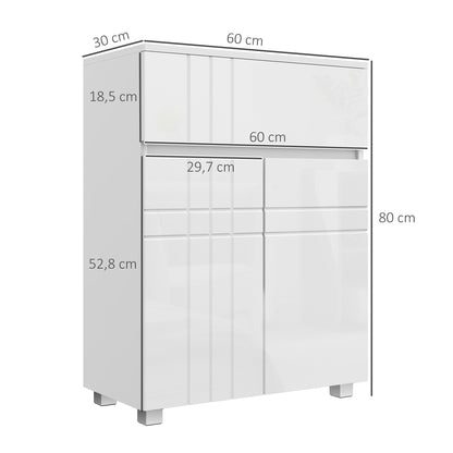 Freestanding Bathroom Storage Cabinet with 2 Doors 1 Drawer, Adjustable Shelf, Glossy White, 60W x 30D x 80H cm