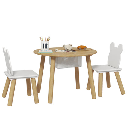 3-Piece Kids Table and Chairs Set Kids Table with 2 Chairs with Storage Space for 3-6-Year-Olds for Playroom Bedroom Nursery Natural