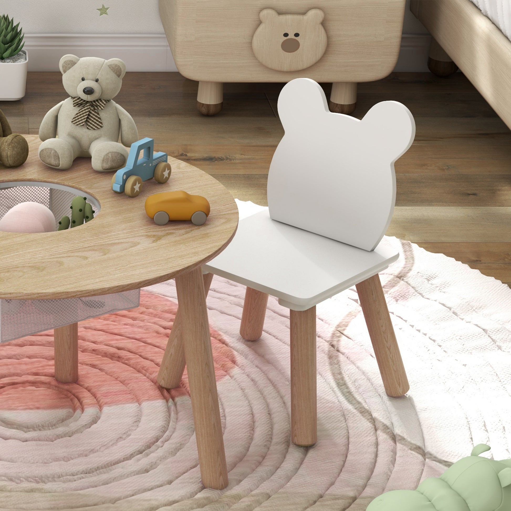 3-Piece Kids Table and Chairs Set Kids Table with 2 Chairs with Storage Space for 3-6-Year-Olds for Playroom Bedroom Nursery Natural