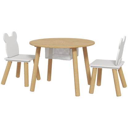 3-Piece Kids Table and Chairs Set Kids Table with 2 Chairs with Storage Space for 3-6-Year-Olds for Playroom Bedroom Nursery Natural