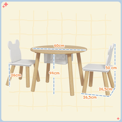 3-Piece Kids Table and Chairs Set Kids Table with 2 Chairs with Storage Space for 3-6-Year-Olds for Playroom Bedroom Nursery Natural