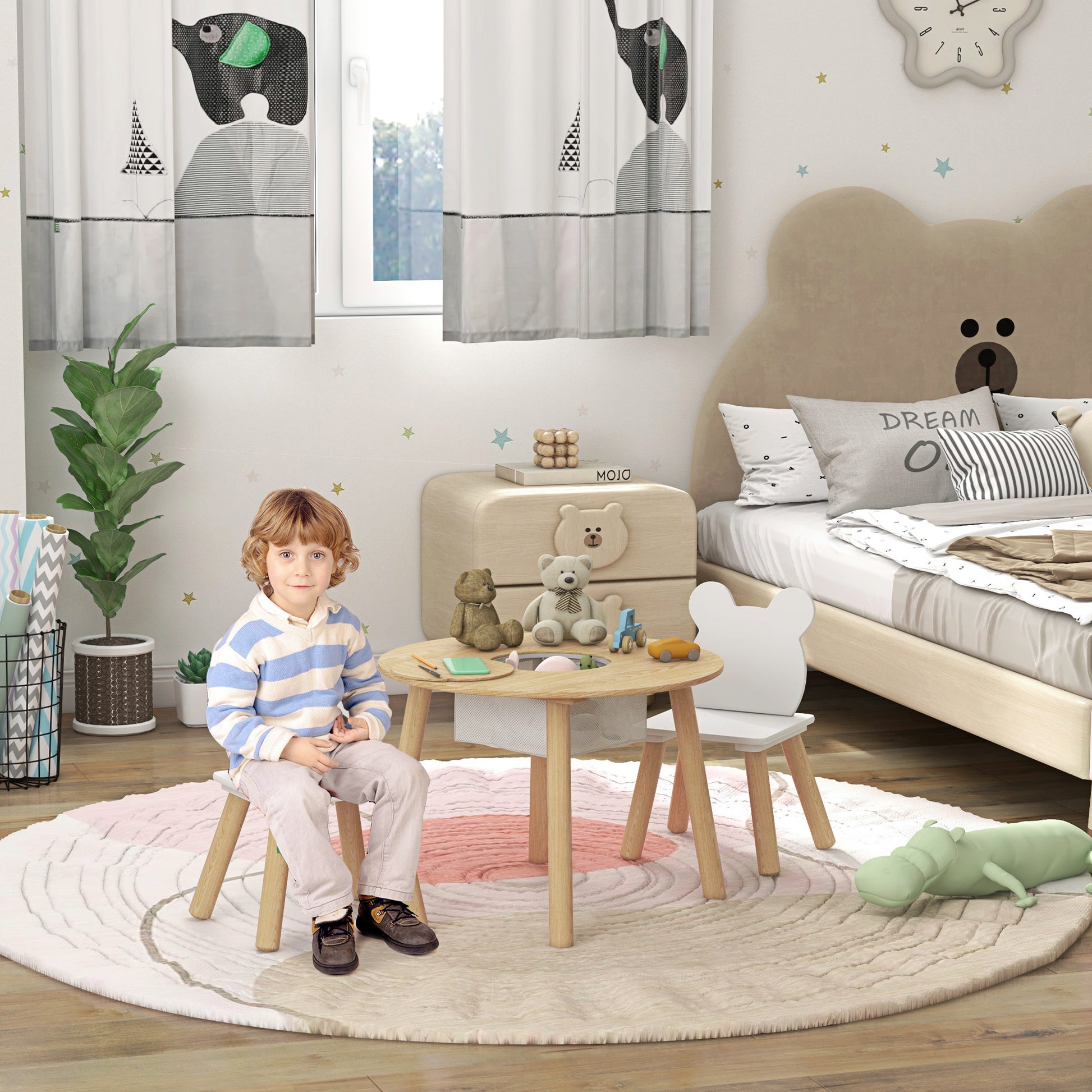 3-Piece Kids Table and Chairs Set Kids Table with 2 Chairs with Storage Space for 3-6-Year-Olds for Playroom Bedroom Nursery Natural