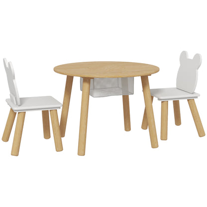 3-Piece Kids Table and Chairs Set Kids Table with 2 Chairs with Storage Space for 3-6-Year-Olds for Playroom Bedroom Nursery Natural