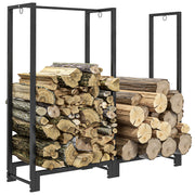 Outdoor 2-Section Log Holder, Fireplace Log Holder with 6 Legs and 3 Rings, 123x32x115 cm, Black