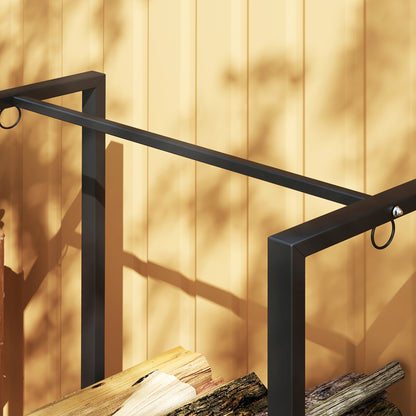 Outdoor 2-Section Log Holder, Fireplace Log Holder with 6 Legs and 3 Rings, 123x32x115 cm, Black