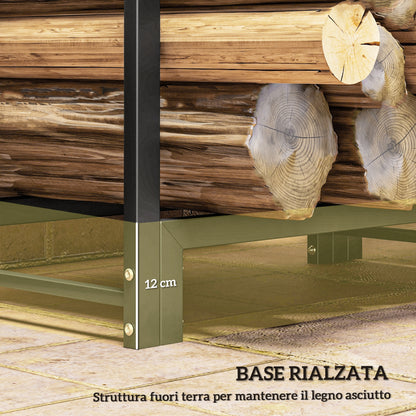 Outdoor 2-Section Log Holder, Fireplace Log Holder with 6 Legs and 3 Rings, 123x32x115 cm, Black