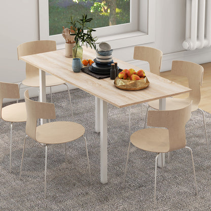 Extendable Dining Table for 4-6 People Modern Kitchen Table with Steel Legs for Dining Room 160x70x76 cm Natural Wood