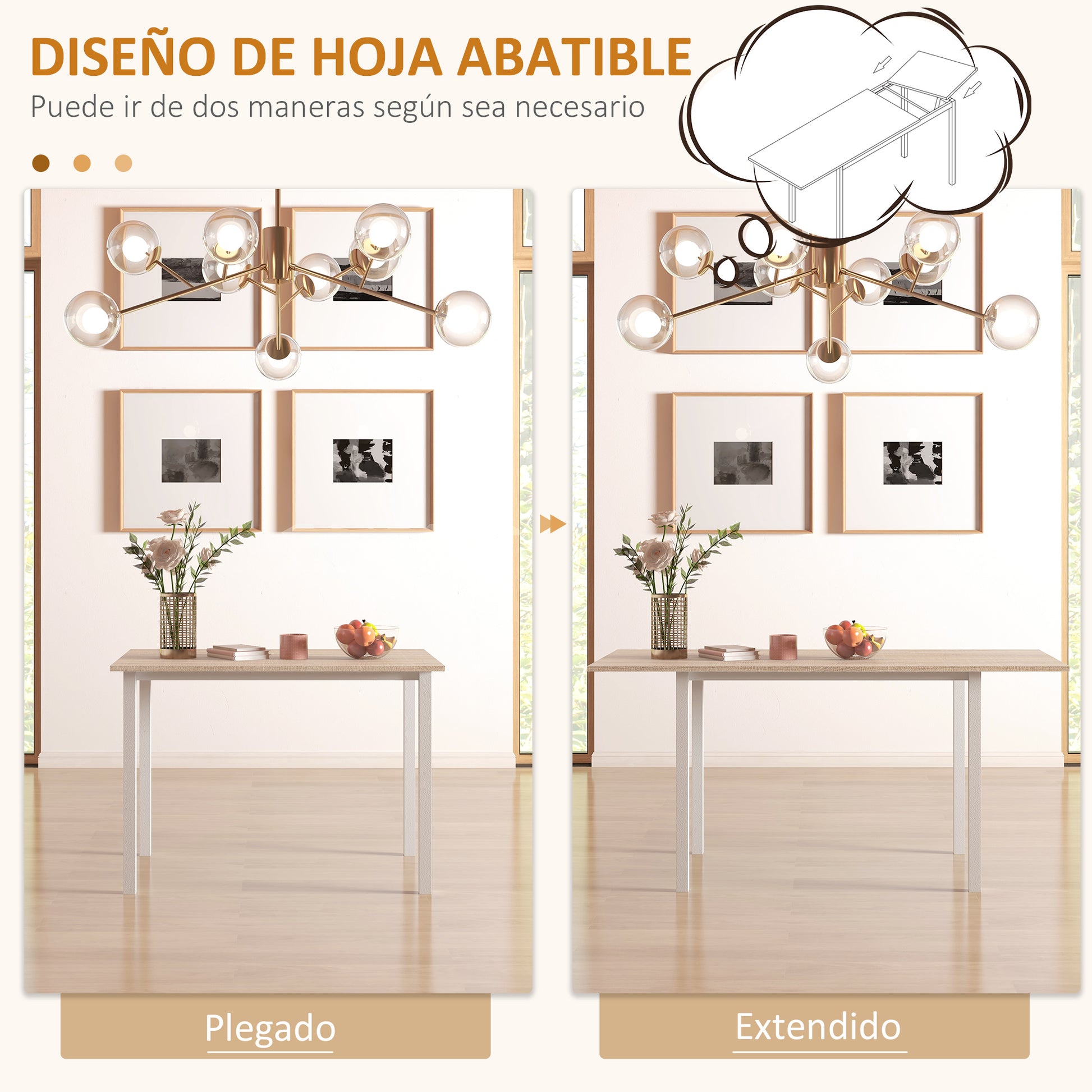 Extendable Dining Table for 4-6 People Modern Kitchen Table with Steel Legs for Dining Room 160x70x76 cm Natural Wood