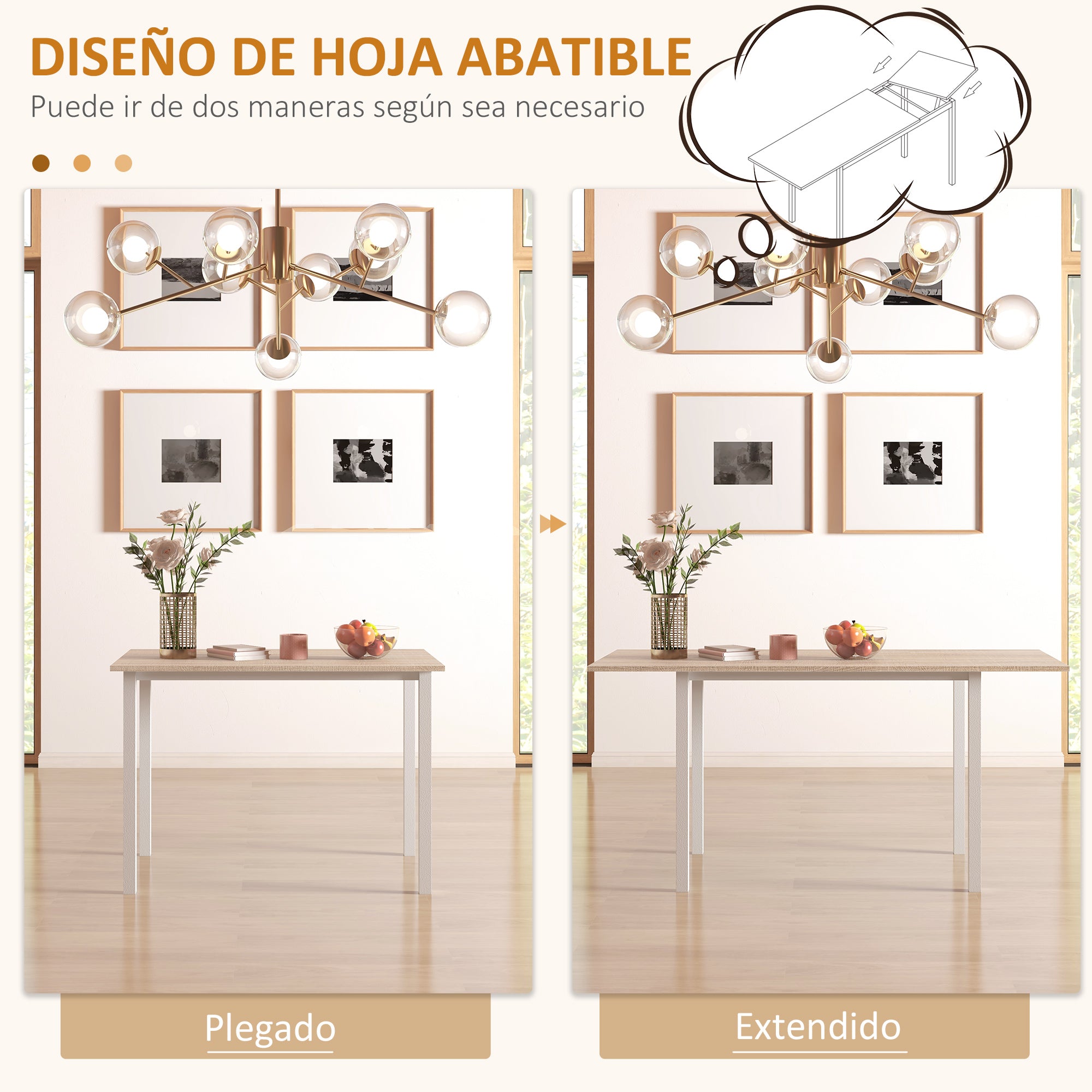 Extendable Dining Table for 4-6 People Modern Kitchen Table with Steel Legs for Dining Room 160x70x76 cm Natural Wood