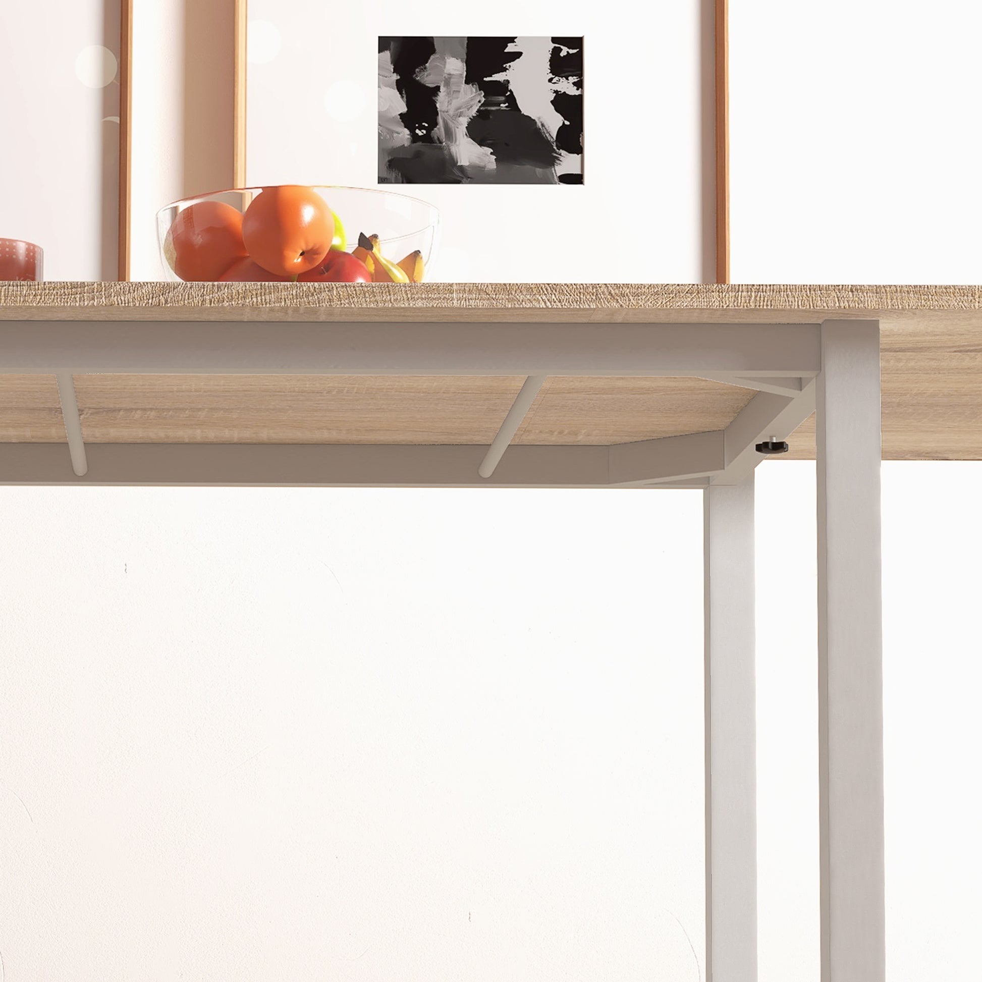 Extendable Dining Table for 4-6 People Modern Kitchen Table with Steel Legs for Dining Room 160x70x76 cm Natural Wood