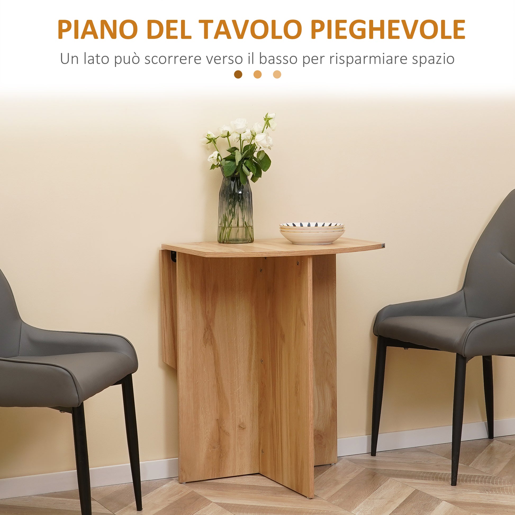 Dining Table, Folding Space Saver Kitchen and Living Room Table in Wood 90x60x74cm, Oak