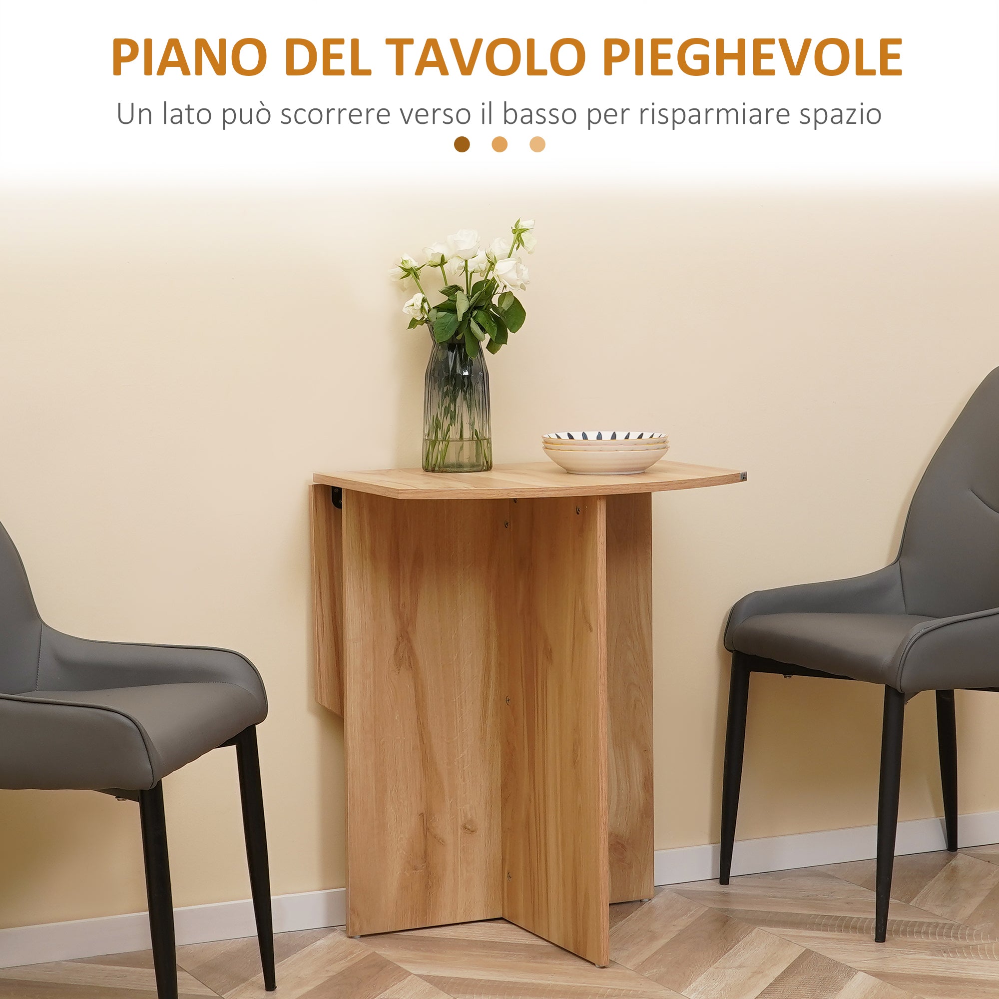 Dining Table, Folding Space Saver Kitchen and Living Room Table in Wood 90x60x74cm, Oak